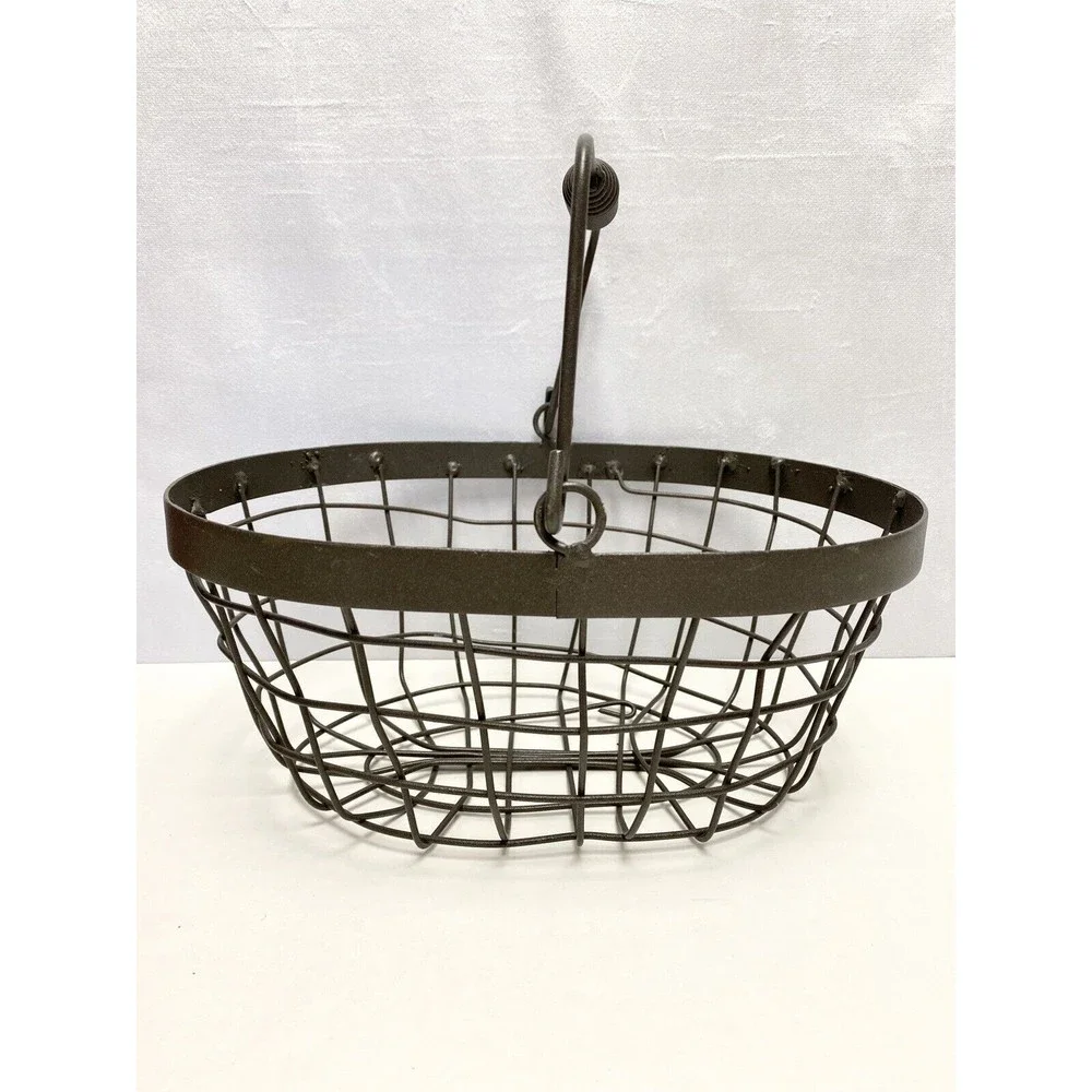 Metal wire basket‎ with Handle Farmhouse cottagecore gift basket 10.75”Lx8”Wx5”H